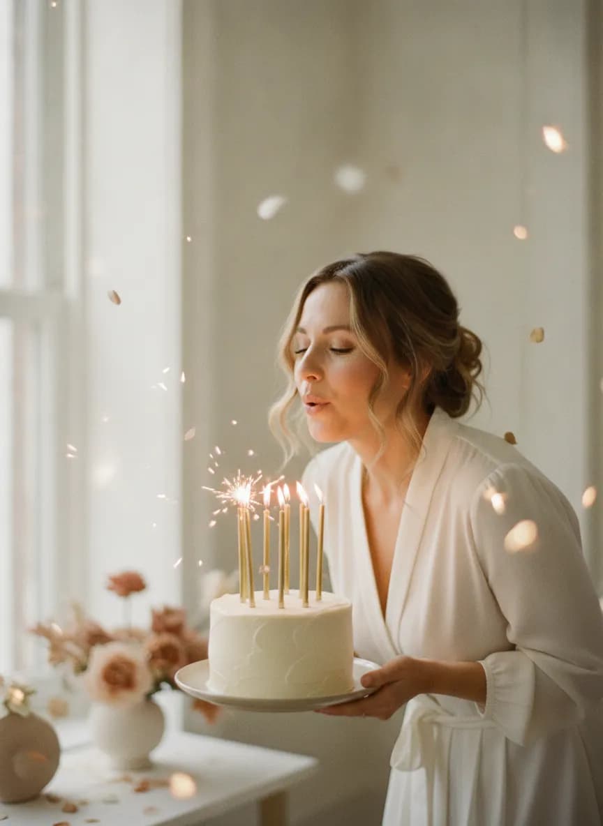 Blowing out candles on a birthday cake