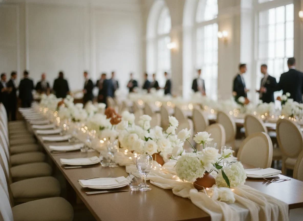 A gala dinner under string lights