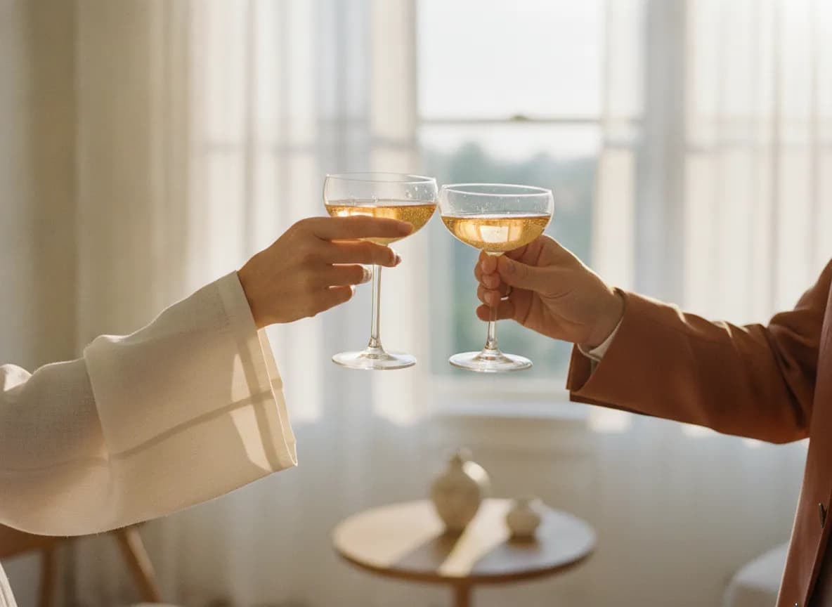 Champagne glasses raised in a toast